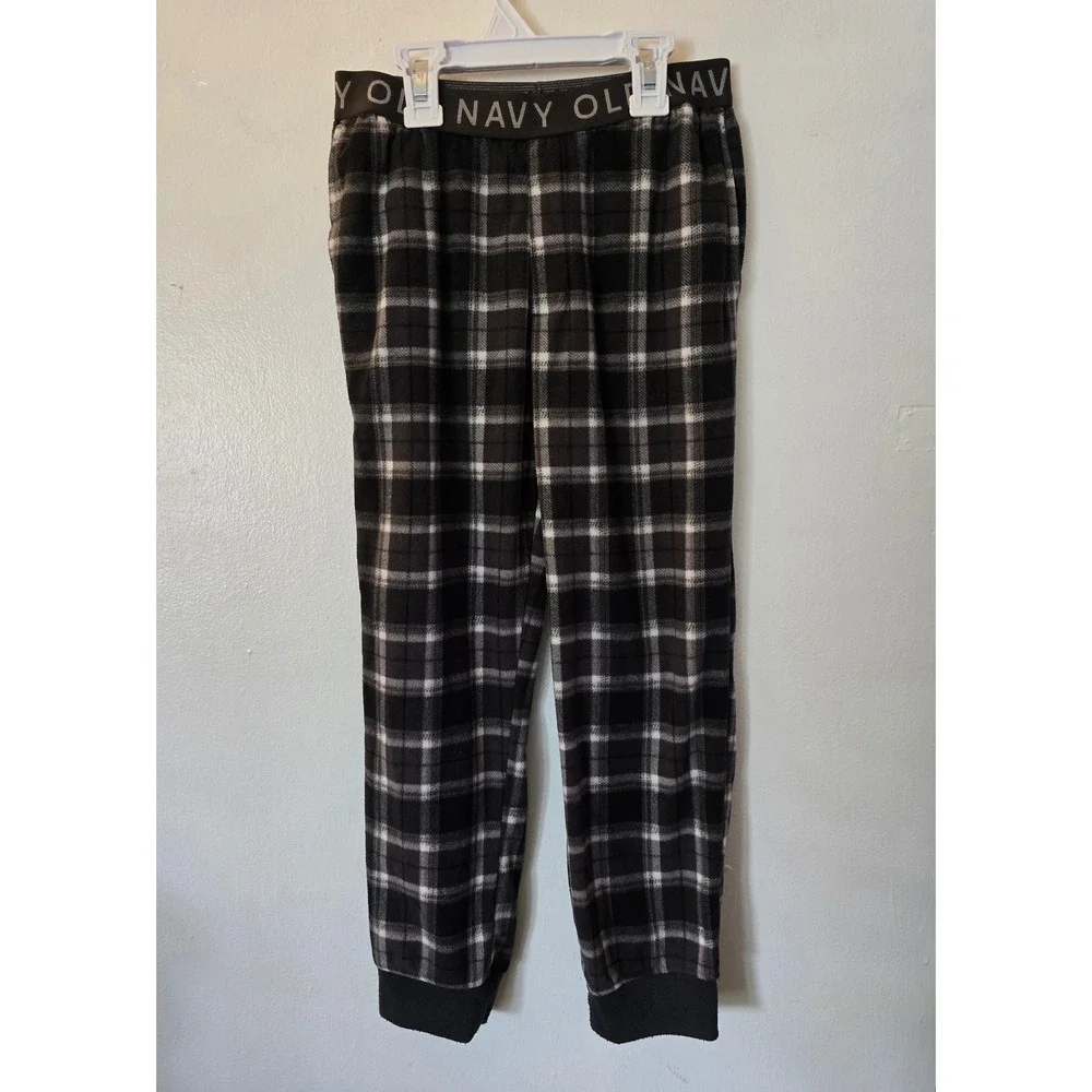 Old Navy Boys Black White Plaid Fleece Jogger Pajama Pants Size M 8 Sleepwear